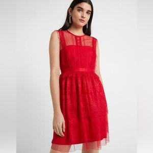 Three Floor Red fearless mini lace party dress size 4